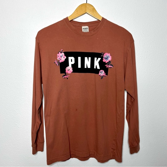 VS Pink Rust & Pink Floral Logo Graphic Long Sleeve Tee XS - Picture 1 of 6